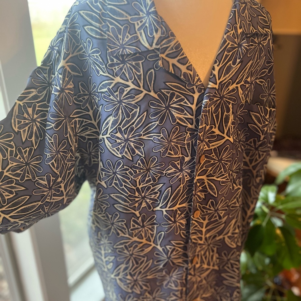 Coconut Cove 100% Silk Blue Floral Hawaiian Mens XL Tropical Aloha Camp Shirt